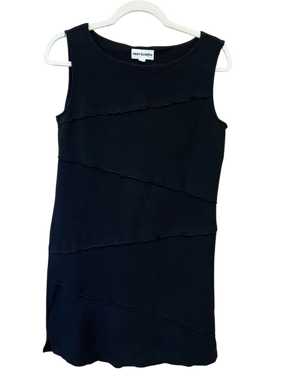 Neon Buddha Waffle Knit Stitch Dress Black Size Small Spring Lagenlook Neutral